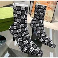 Gucci Heel 7.5cm GG knit ankle boots ‎718378 Black/White 2022