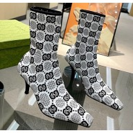 Gucci Heel 7.5cm GG knit ankle boots ‎718378 White/Black 2022