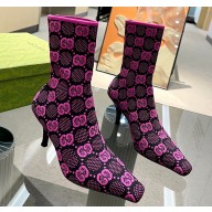 Gucci Heel 7.5cm GG knit ankle boots ‎718378 Black/Fuchsia 2022