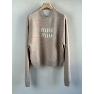MIU MIU beige Double cashmere sweater with logo MMLA36 2025
