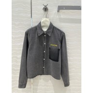 MIU MIU GRAY CROPPED CHAMBRAY SHIRT 2025