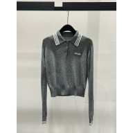 MIU MIU GRAY Wool and cashmere polo sweater MMLA26 2025