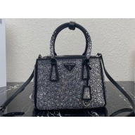Prada Galleria satin Small bag with crystals 1BA896 Black
