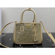 Prada Galleria satin Small bag with crystals 1BA896 Apricot