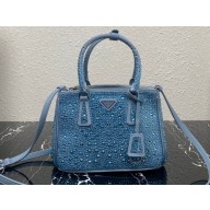 Prada Galleria satin Small bag with crystals 1BA896 Light Blue