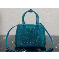 Prada Galleria satin Small bag with crystals 1BA896 Turquoise Blue