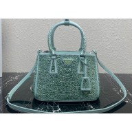 Prada Galleria satin Small bag with crystals 1BA896 Light Green