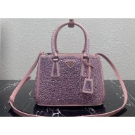 Prada Galleria satin Small bag with crystals 1BA896 Pink