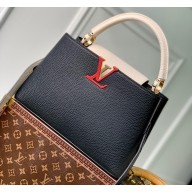 Louis Vuitton Taurillon Leather Capucines MM Bag Black/Greige Doux/Scarlet