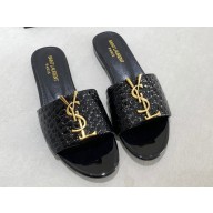 Saint Laurent Flat Slides Sandals with gold-tone monogram 08