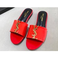 Saint Laurent Flat Slides Sandals with gold-tone monogram 09