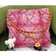 Chanel 22 Small Shopping Bag AS3260 Tweed Pink 2022