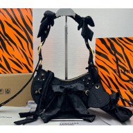 Balenciaga Le Cagole Xs Shoulder Bag in Crushed Velvet 92718 Black