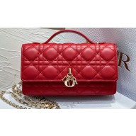 Lady Dior Top Handle Clutch Bag in Cannage Calfskin Red