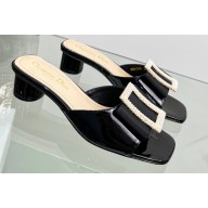 Dior Idylle Heel 3.5cm Slides in White Resin Pearls and Patent Calfskin Black 2023