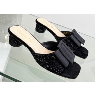 Dior Idylle Heel 3.5cm Slides in Grosgrain and Black Cotton Embroidered with Strass 2023