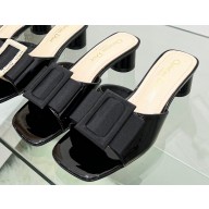 Dior Idylle Heel 3.5cm Slides in Grosgrain and Patent Calfskin Black 2023