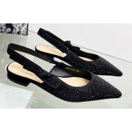 Dior J'Adior Slingback Ballerina Flats in Black Cotton Embroidered with Strass 2023