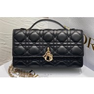 Lady Dior Top Handle Clutch Bag in Cannage Calfskin Black