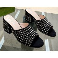Gucci Heel 6.5cm Slide Sandals Black with Crystals 01 2023