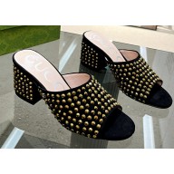 Gucci Heel 6.5cm Slide Sandals Black with Crystals 02 2023