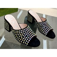 Gucci Heel 6.5cm Slide Sandals Black with Crystals 03 2023