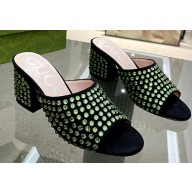 Gucci Heel 6.5cm Slide Sandals Black with Crystals 04 2023