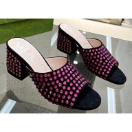 Gucci Heel 6.5cm Slide Sandals Black with Crystals 05 2023