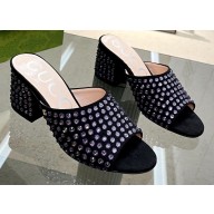 Gucci Heel 6.5cm Slide Sandals Black with Crystals 06 2023