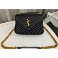 Saint Laurent college medium chain bag in quilted leather 600279/487213 Black/Gold