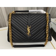 Saint Laurent college large chain bag in quilted leather 600278/487212 Black/Gold