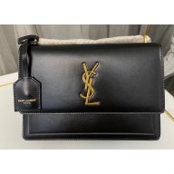 Saint Laurent sunset medium chain bag in smooth leather 442906 Black/Gold