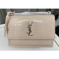 Saint Laurent sunset medium chain bag in crocodile-embossed shiny leather 442906 Beige/Silver