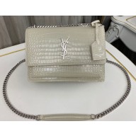 Saint Laurent sunset medium chain bag in crocodile-embossed shiny leather 442906 Vintage/Silver