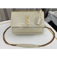 Saint Laurent sunset medium chain bag in crocodile-embossed shiny leather 442906 Vintage/Gold