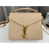 Saint Laurent cassandra mini top handle bag in grain de poudre embossed leather 623930 Apricot