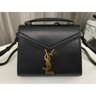 Saint Laurent cassandra mini top handle bag in grain de poudre embossed leather 623930 Black