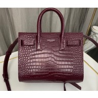 Saint Laurent Sac De Jour Nano Bag in embossed crocodile shiny leather 392035 Burgundy
