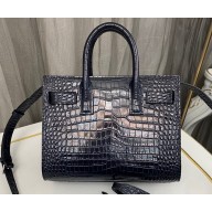 Saint Laurent Sac De Jour Nano Bag in embossed crocodile shiny leather 392035 Blue