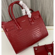 Saint Laurent Sac De Jour Baby Bag in embossed crocodile shiny leather 421863 Red