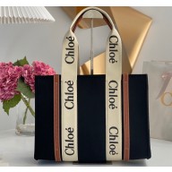 Chloe Medium Woody tote bag in recycled polyester felt and shiny calfskin with Woody ribbon 01