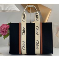 Chloe Large Woody tote bag in recycled polyester felt and shiny calfskin with Woody ribbon 01