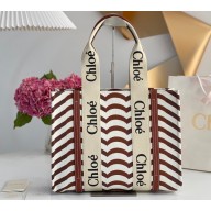 Chloe Medium Woody tote bag in linen canvas and shiny calfskin with Woody ribbon 12