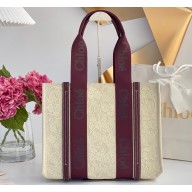 Chloe Medium Woody tote bag in linen canvas and shiny calfskin with Woody ribbon 13