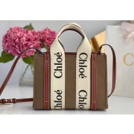 Chloe Small Woody tote bag in recycled polyester felt and shiny calfskin with Woody ribbon and Strap 03