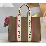 Chloe Large Woody tote bag in recycled polyester felt and shiny calfskin with Woody ribbon 03