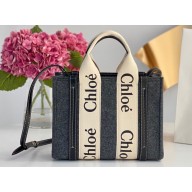 Chloe Small Woody tote bag in recycled polyester felt and shiny calfskin with Woody ribbon and Strap 02