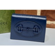Gucci Horsebit 1955 card case wallet brass hardware 621887 Blue