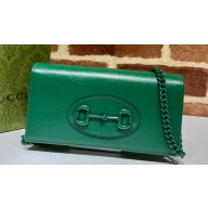 Gucci Horsebit 1955 wallet with chain bag brass hardware 621892 Green