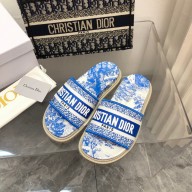 dior Bright blue Toile de Jouy Embroidered Cotton new Dway Slide 2022
